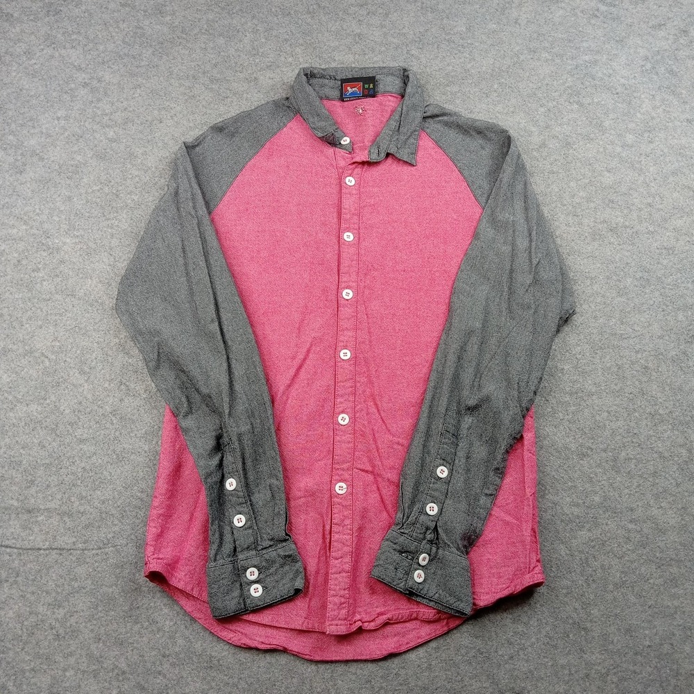 ARSNL Shirt‎ Mens Medium Pink Gray Chambray Colorblock Button Front Long Sleeve